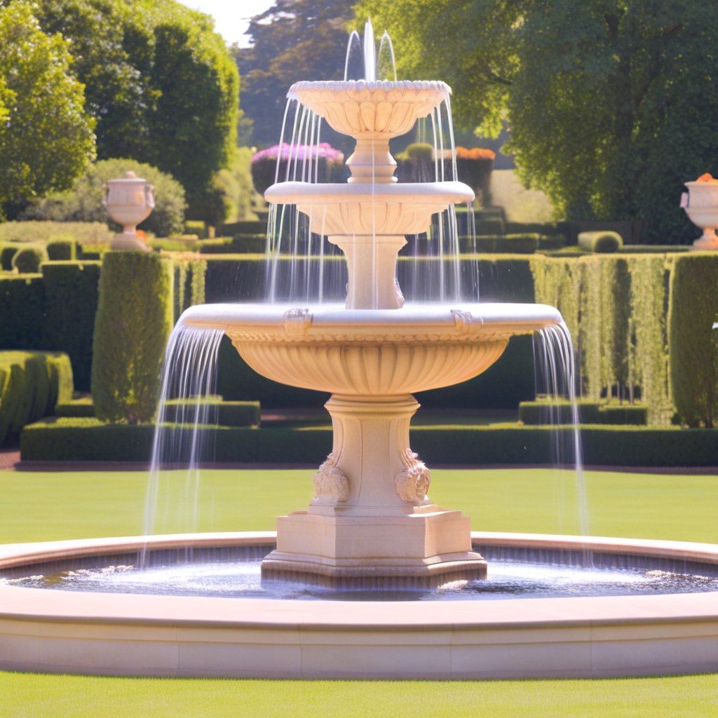 Tiered fountain in a formal palace garden by Casa Padrino