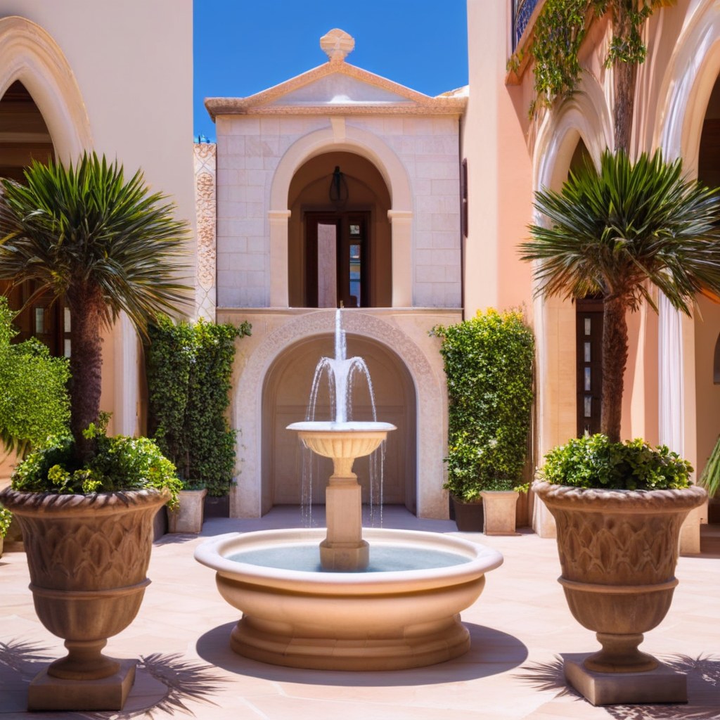 Large tiered fountain in a luxury hotel forecourt by Casa Padrino