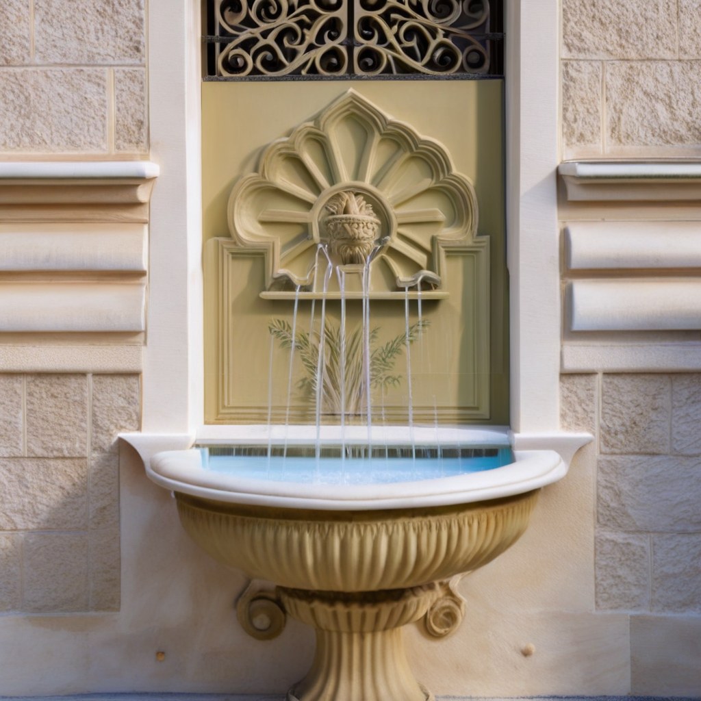 Cast stone wall fountain on a luxury terrace by Casa Padrino