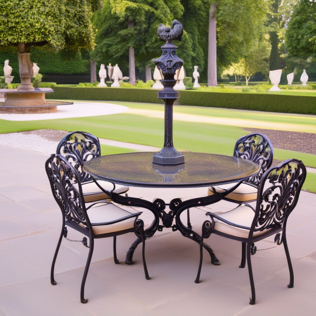 Wrought iron garden table with chairs in a castle park by Casa Padrino