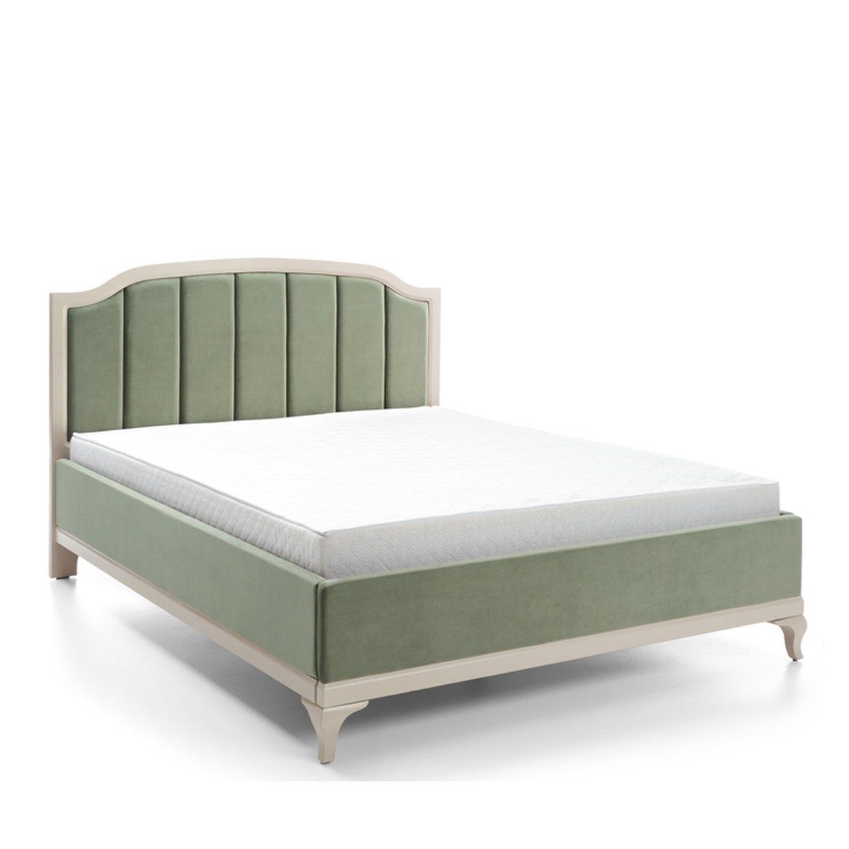 Casa Padrino plazo de entrega: cama doble modernista de lujo en verde salvia y crema con cabecero capitoné