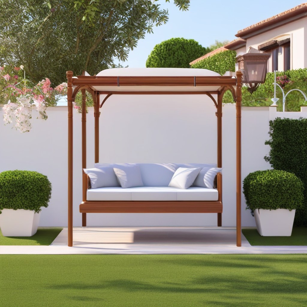 Elegante columpio de jardín con función de tumbona en la terraza de una villa de lujo de Casa Padrino