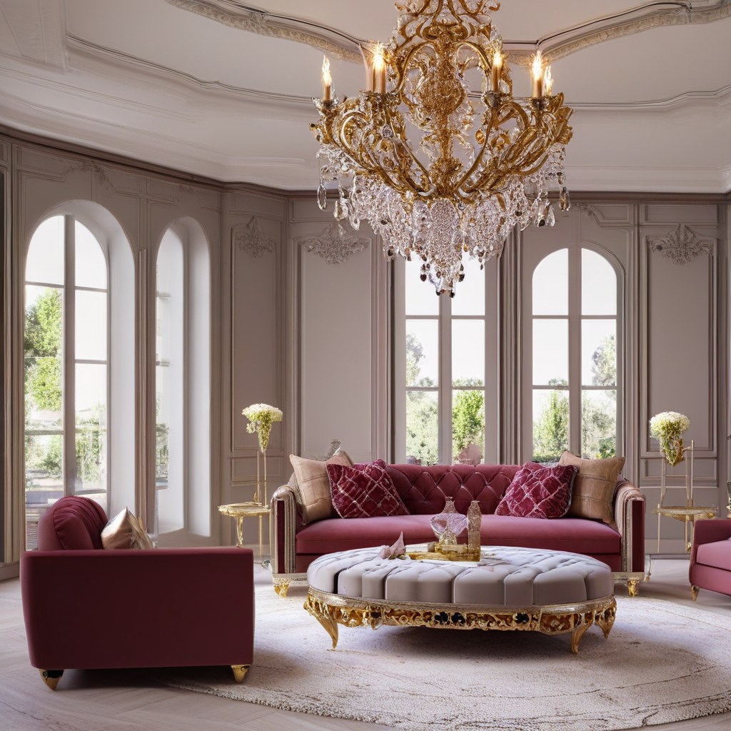 Panorámica de los temas barrocos con muebles suntuosos y decoración al por mayor