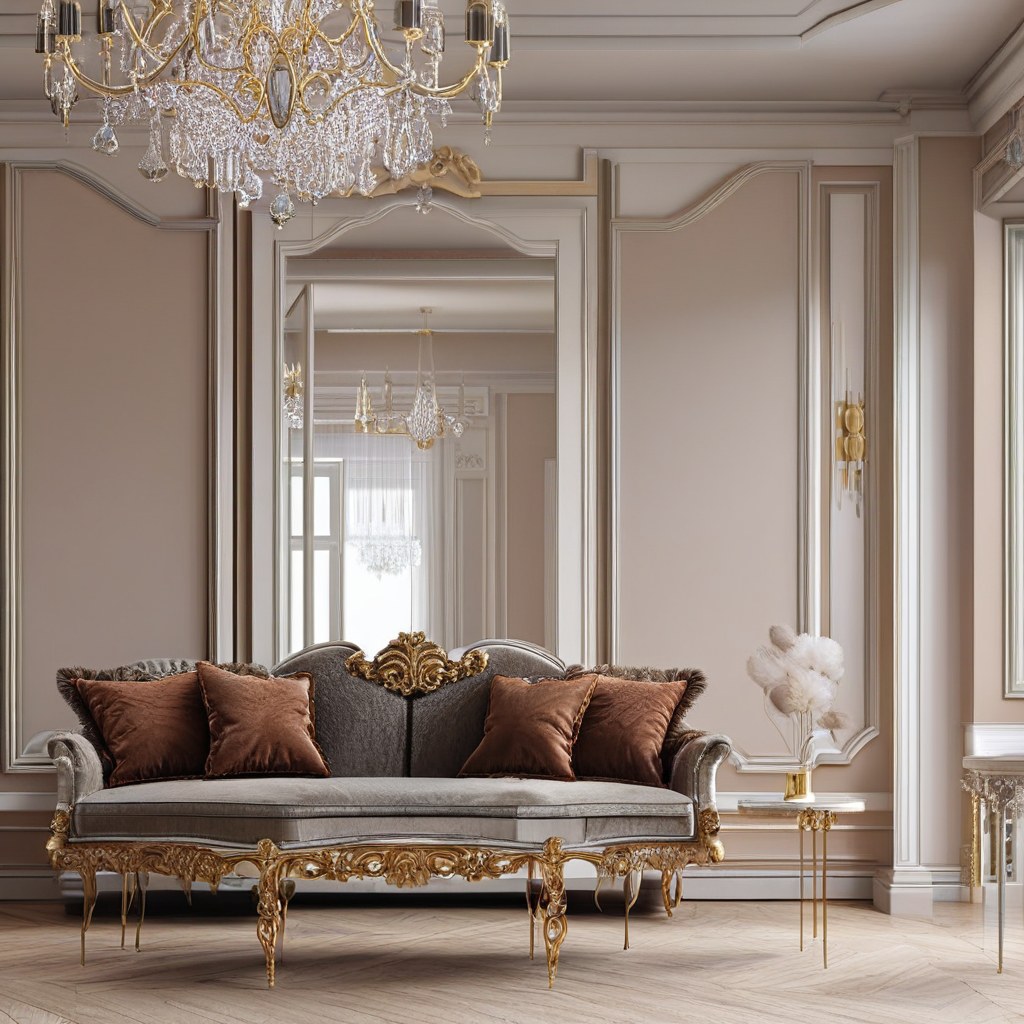Conjunto suntuoso de muebles barrocos al por mayor con sillones dorados y espejo