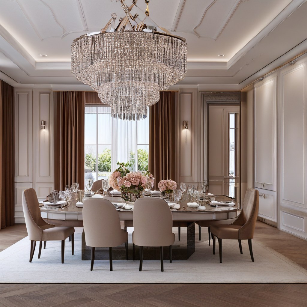 Muebles barrocos: comedor barroco festivo con lámpara de araña de cristal de Casa Padrino