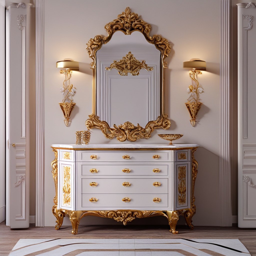 Muebles barrocos: cómoda barroca con tablero de mármol y pan de oro de Casa Padrino