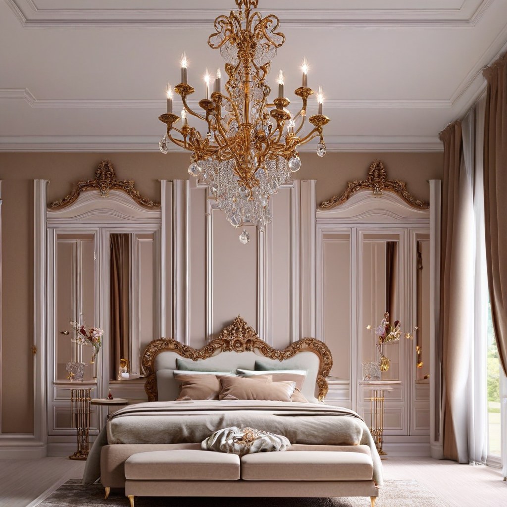 Muebles barrocos: dormitorio barroco con cama con dosel y cómoda dorada de Casa Padrino