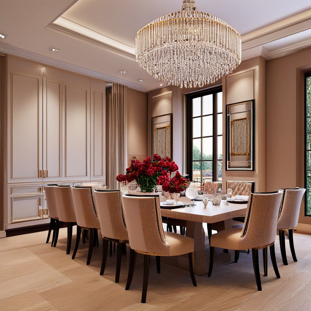 Muebles de lujo Barcelona: comedor elegante con lámpara de araña de Casa Padrino