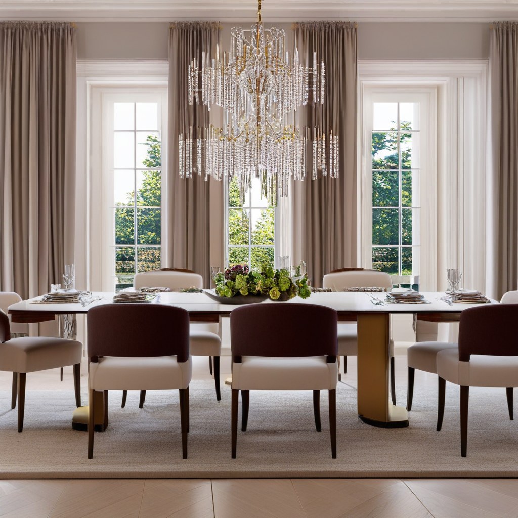 Muebles de lujo Las Palmas de Gran Canaria: comedor elegante con lámpara de araña de Casa Padrino