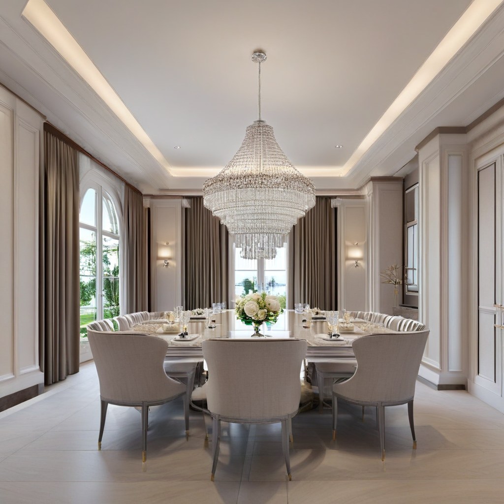 Muebles de lujo Madrid: comedor elegante con lámpara de araña de Casa Padrino