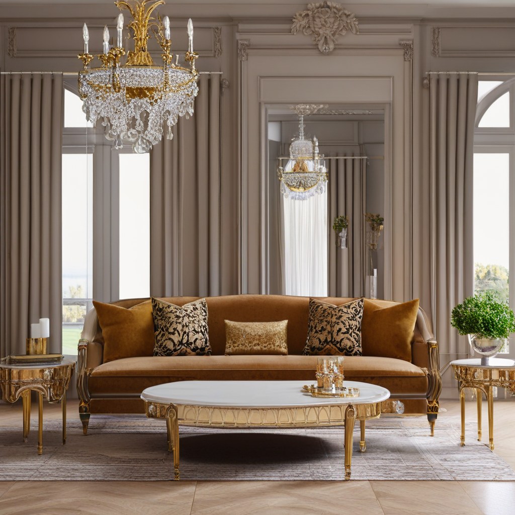Muebles de lujo Madrid: salón señorial con sofá de terciopelo de Casa Padrino