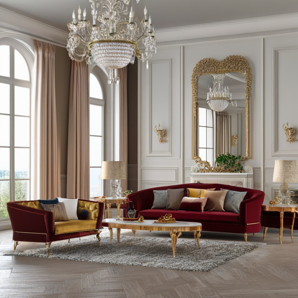 Muebles de lujo Málaga: salón de villa con sofá de terciopelo de Casa Padrino