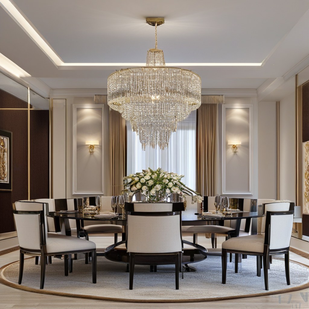 Muebles de lujo Murcia: comedor elegante con lámpara de araña de Casa Padrino