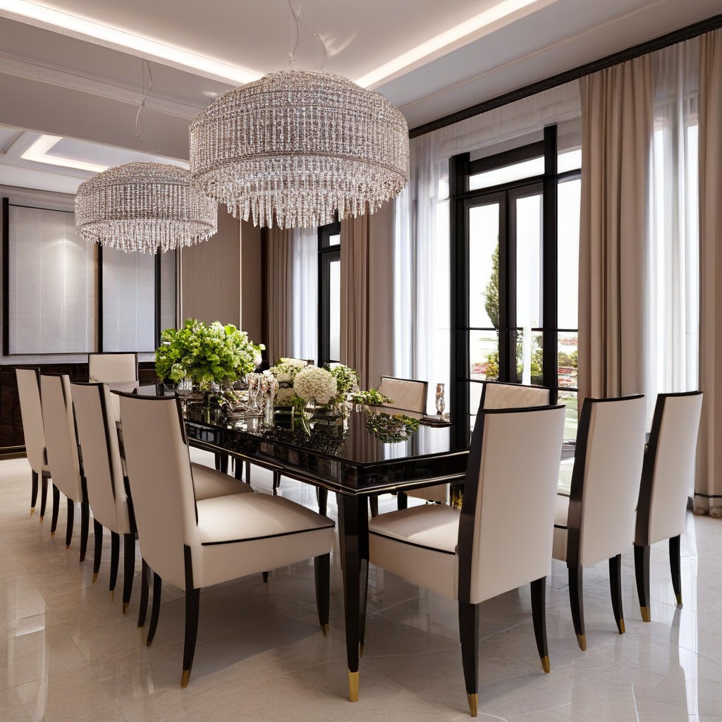 Muebles de lujo Sevilla: comedor elegante con lámpara de araña de Casa Padrino
