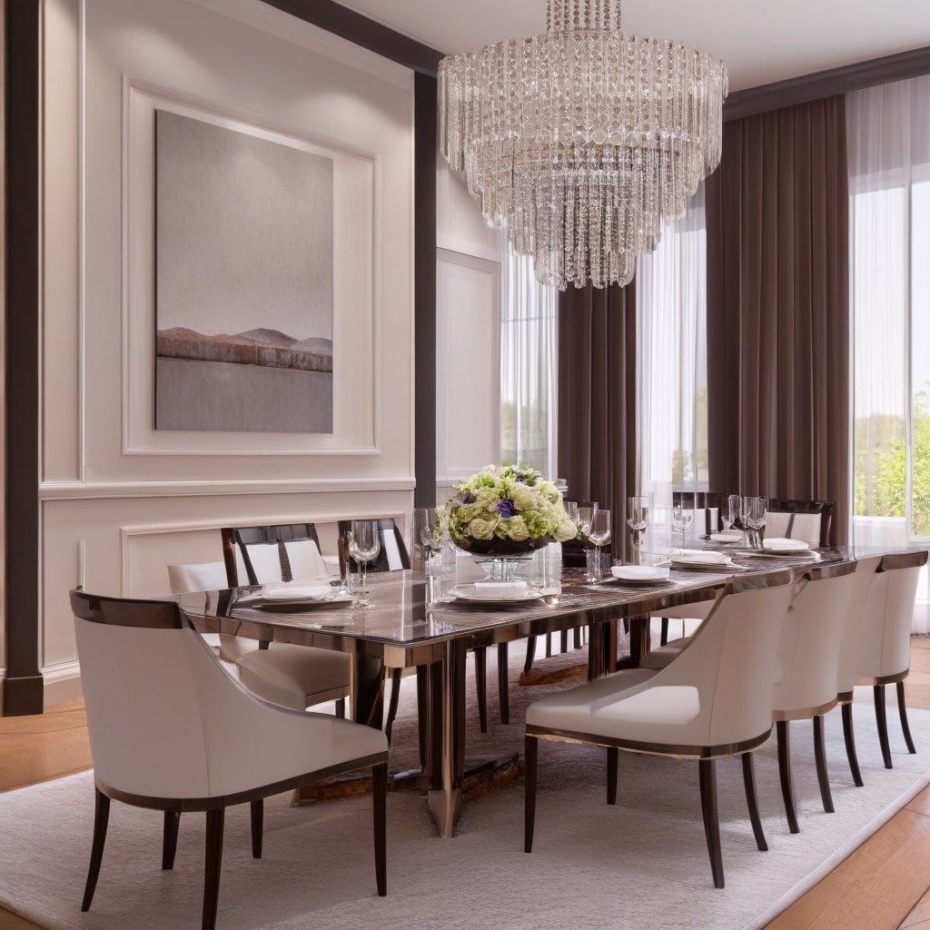 Muebles de lujo Valencia: comedor elegante con lámpara de araña de Casa Padrino