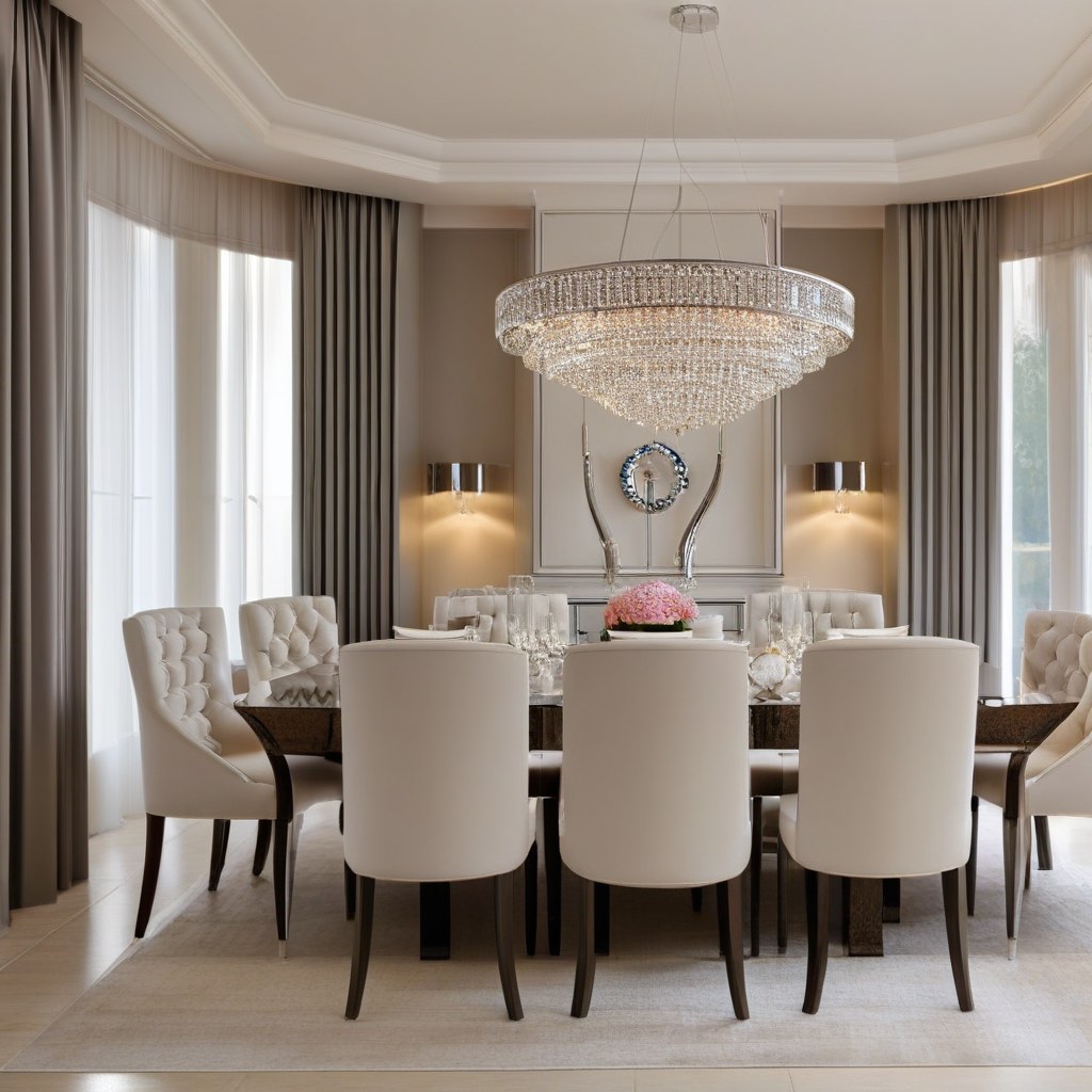 Muebles de lujo Zaragoza: comedor elegante con lámpara de araña de Casa Padrino
