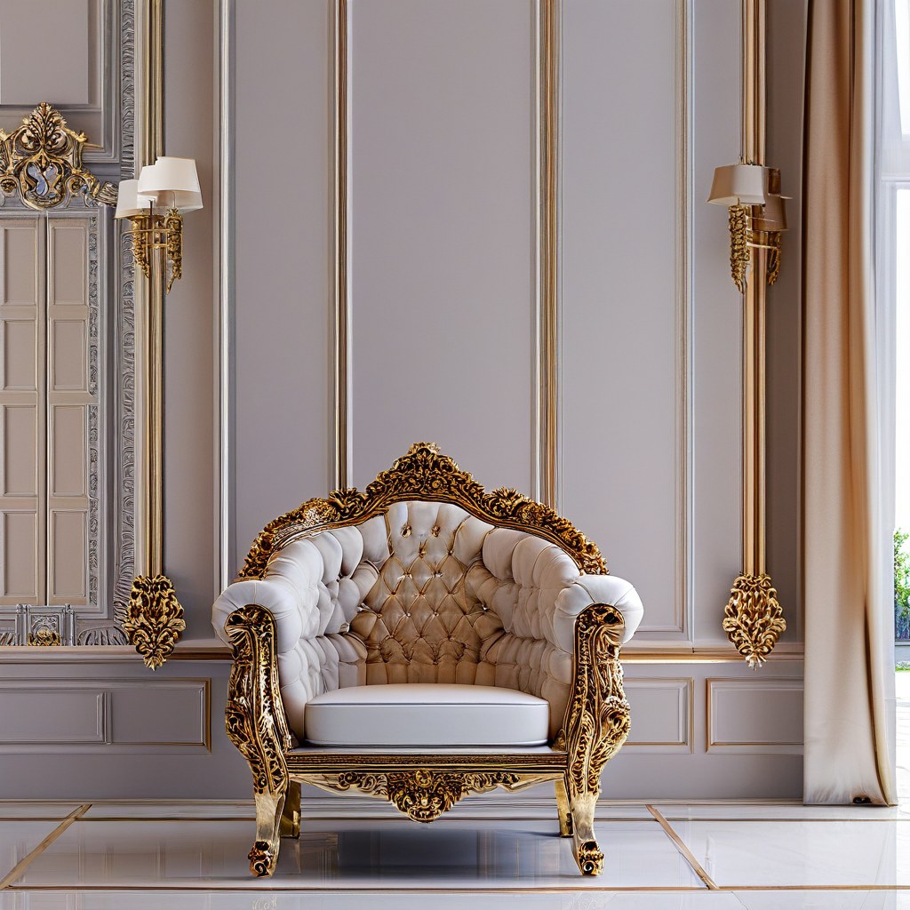 Sillón trono VIP barroco dorado con alto respaldo para una entrevista de estrella de Casa Padrino