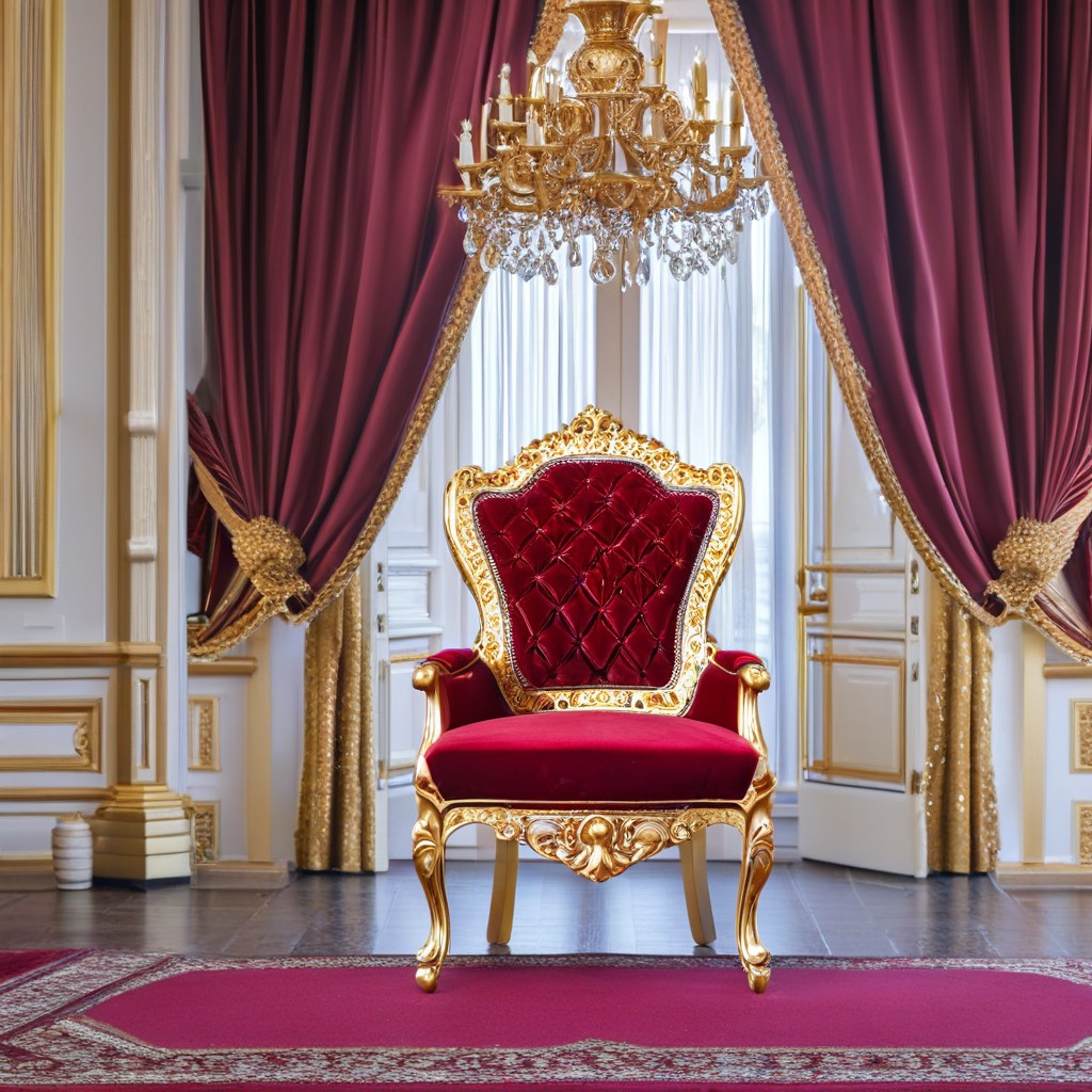 Sillón trono VIP de terciopelo rojo como lugar de honor en una gala festiva de Casa Padrino