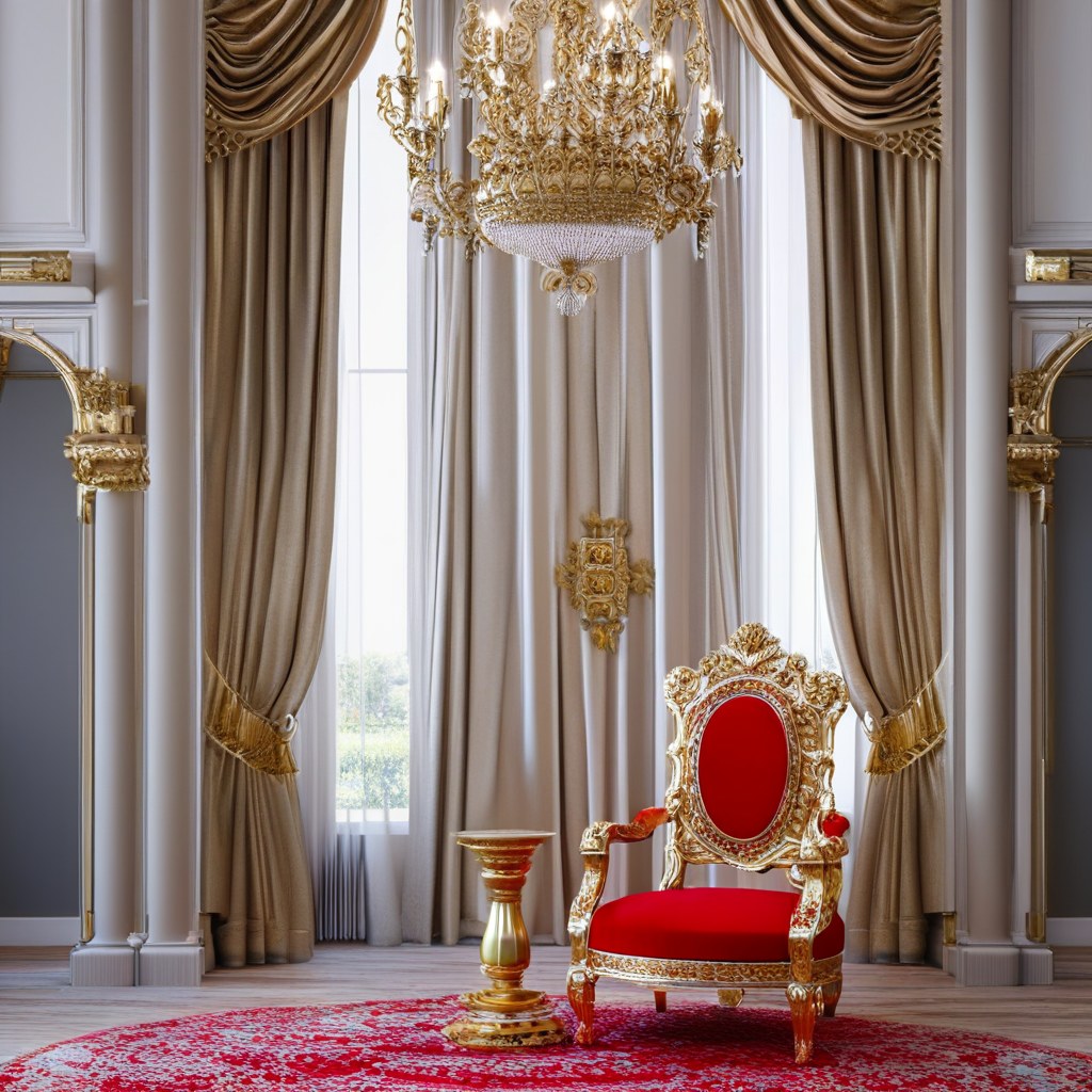 Suntuoso sillón trono VIP dorado como fondo fotográfico en un evento de estrellas de Casa Padrino