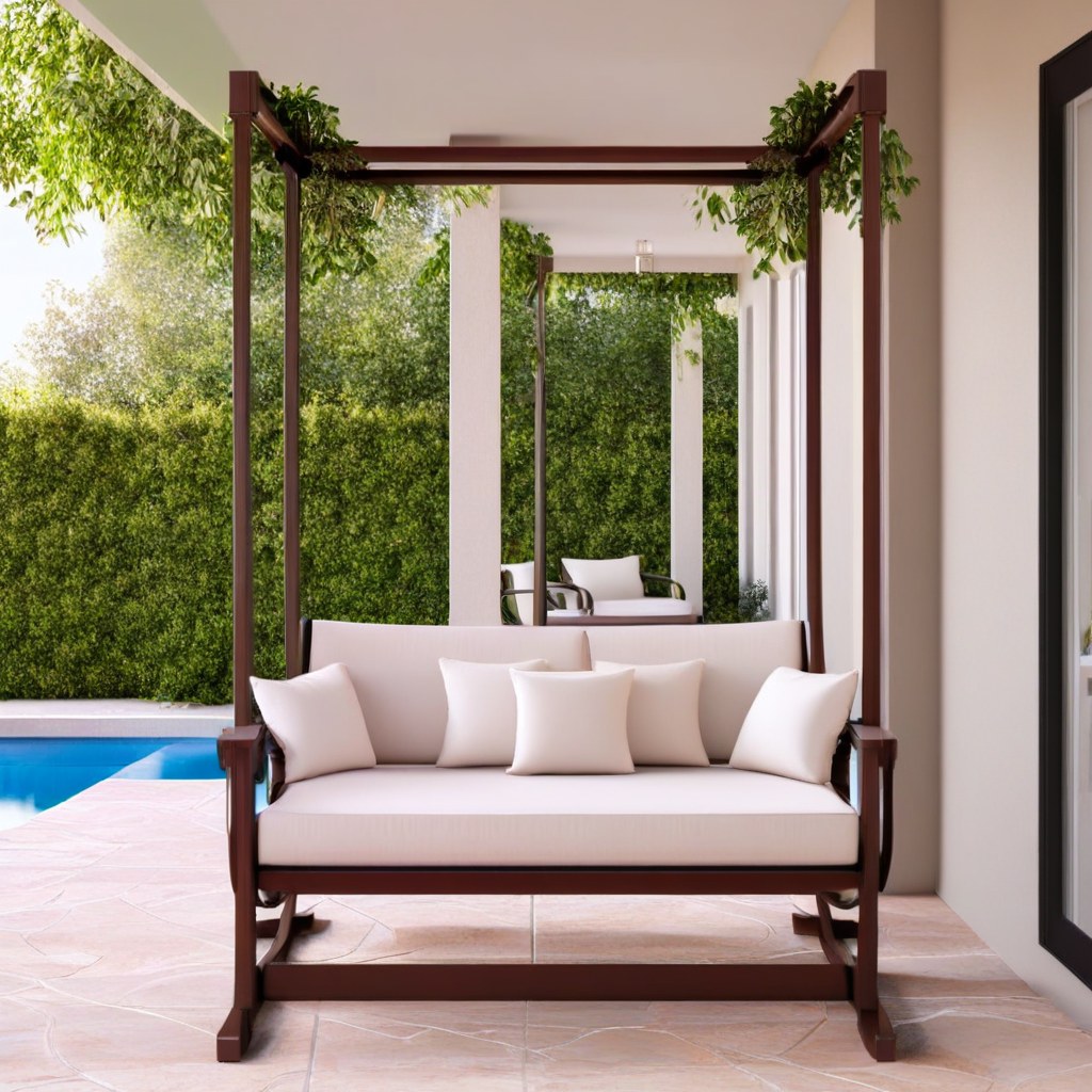 Élégante balancelle avec fonction couchage sur la terrasse d'une villa de luxe de Casa Padrino