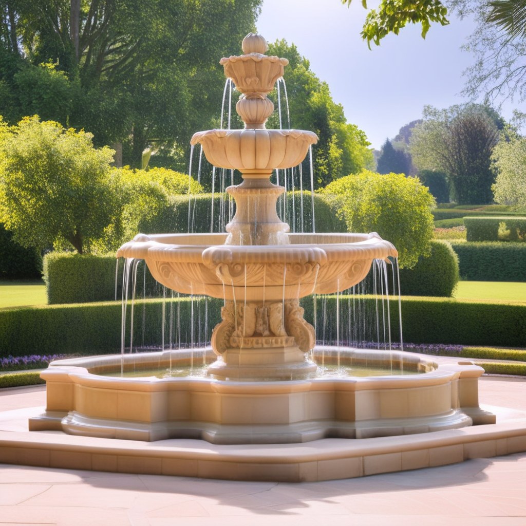 Fontaine à étages dans un jardin de château par Casa Padrino