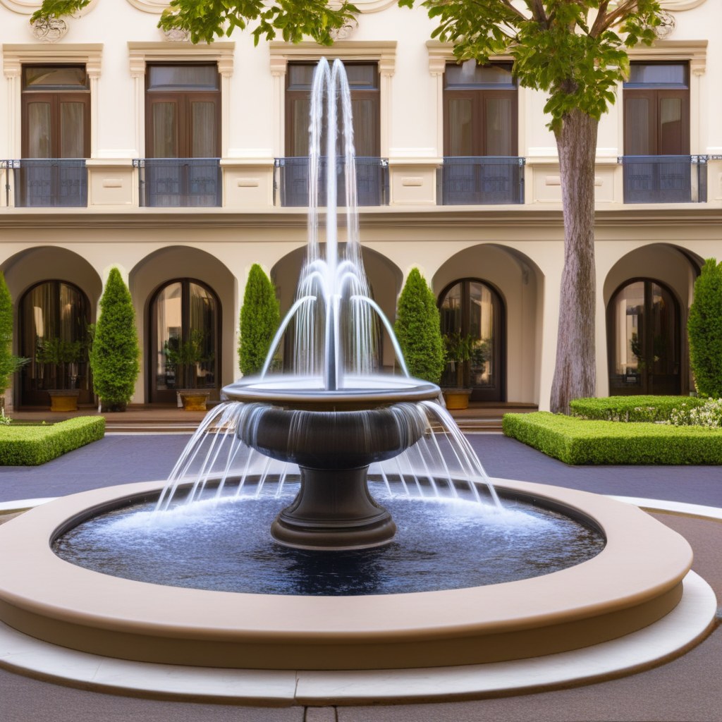 Grande fontaine à étages devant un hôtel de luxe par Casa Padrino