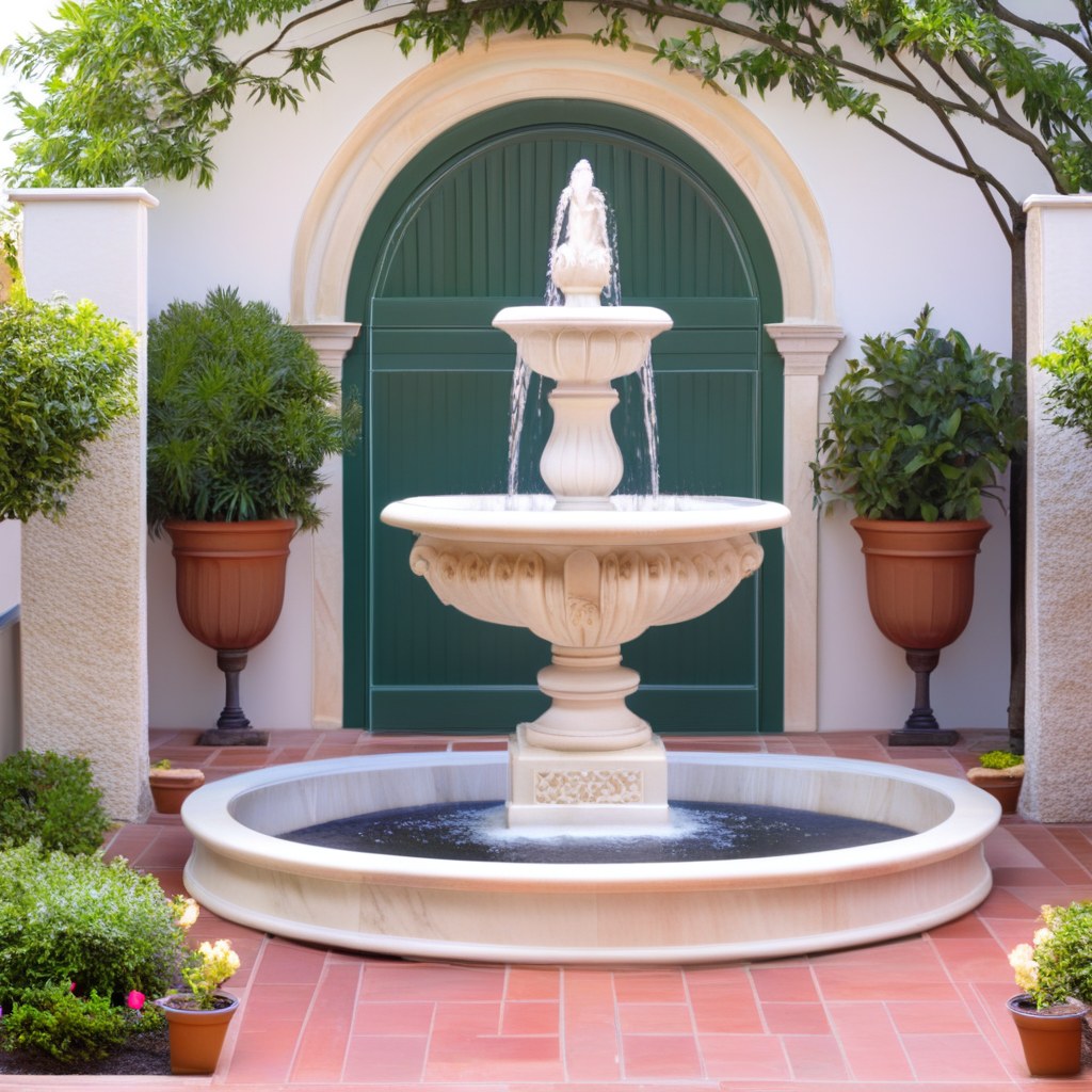 Fontaine murale dans le patio d'un hôtel de luxe par Casa Padrino