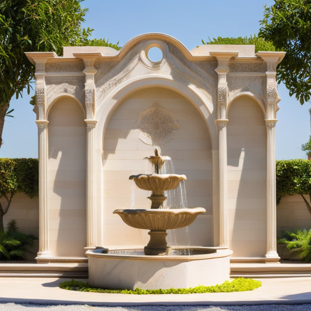 Fontaine murale en marbre dans une cour méditerranéenne par Casa Padrino