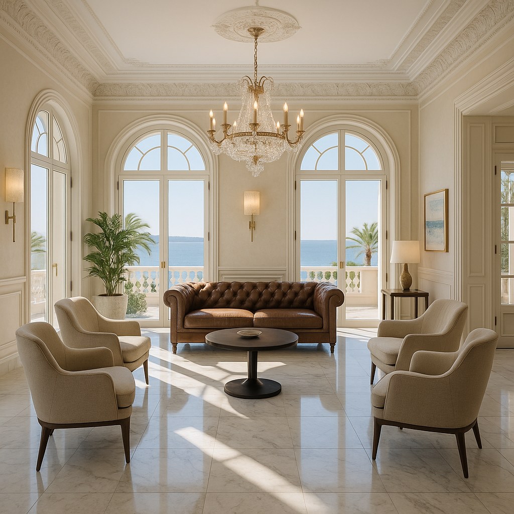 Meubles de luxe Cannes suite de palace avec fauteuils design de Casa Padrino