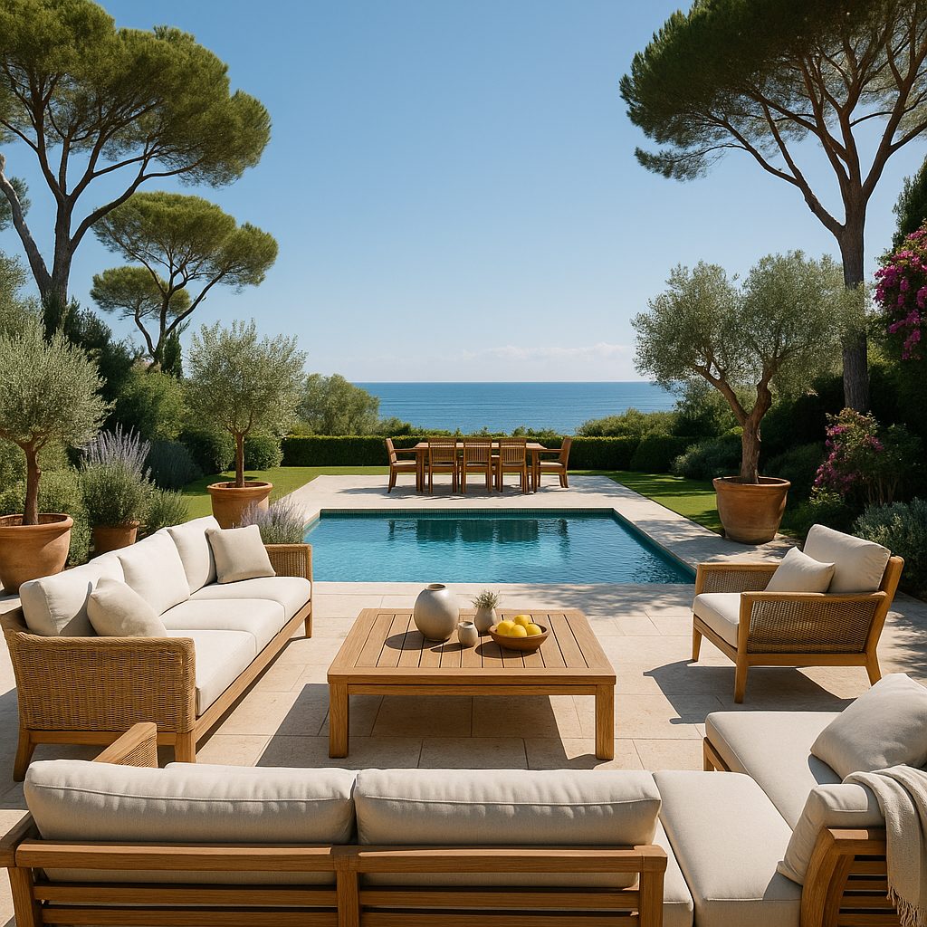 Meubles de luxe Cap d'Antibes pool house avec mobilier d'extérieur de Casa Padrino