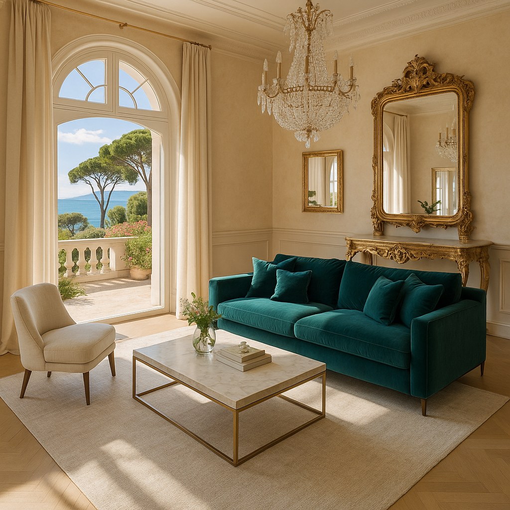 Meubles de luxe Cap d'Antibes salon de villa méditerranéenne de Casa Padrino