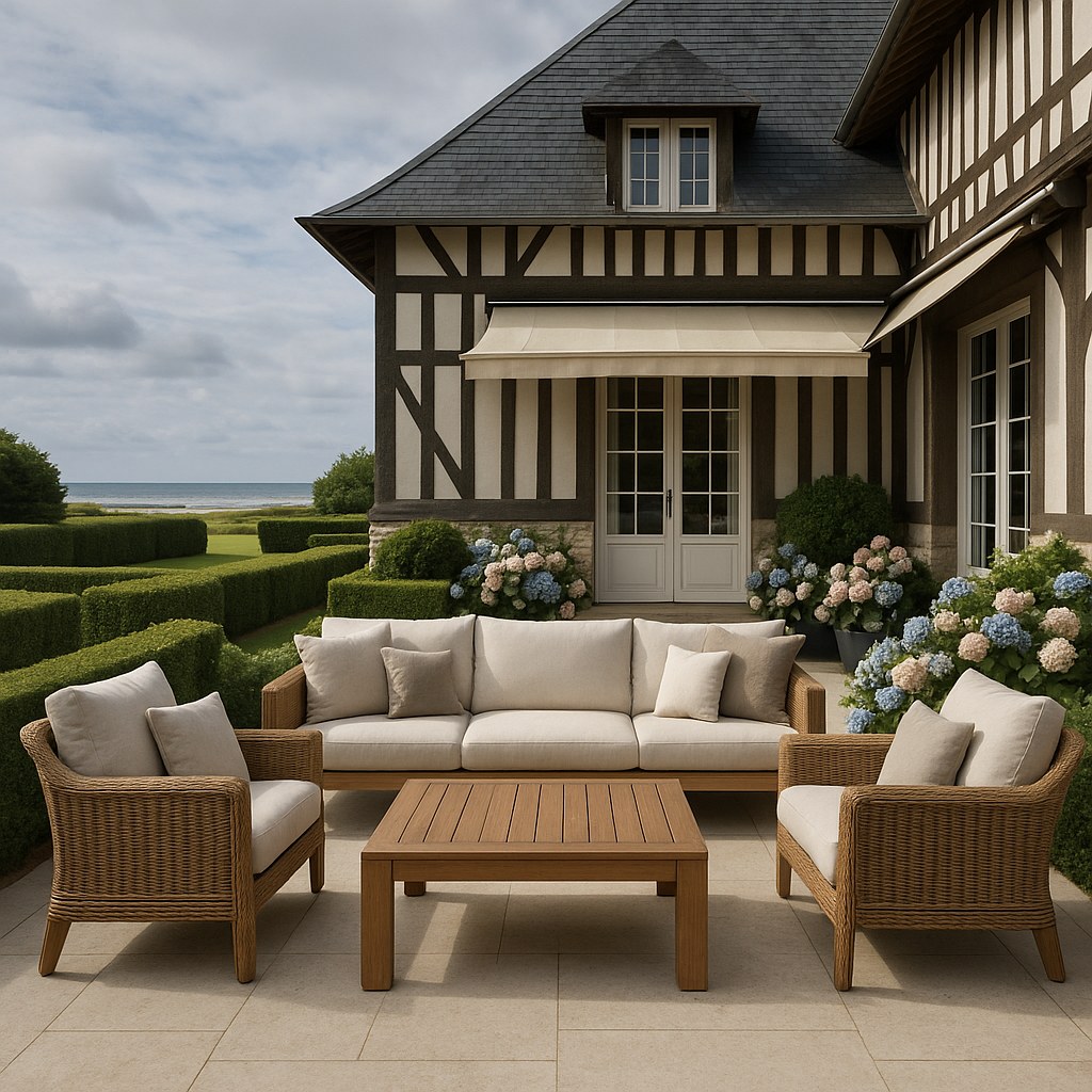 Meubles de luxe Deauville terrasse devant une façade à colombages de Casa Padrino
