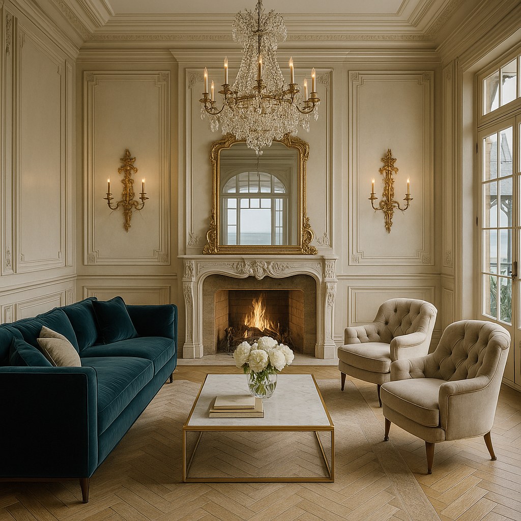 Meubles de luxe Deauville salon à boiseries avec cheminée de Casa Padrino
