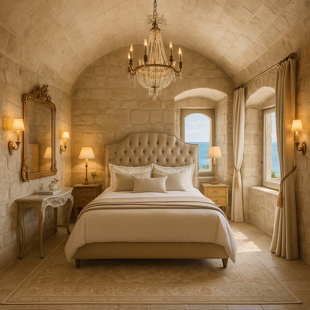 Meubles de luxe Èze chambre baroque sous voûte de pierre de Casa Padrino
