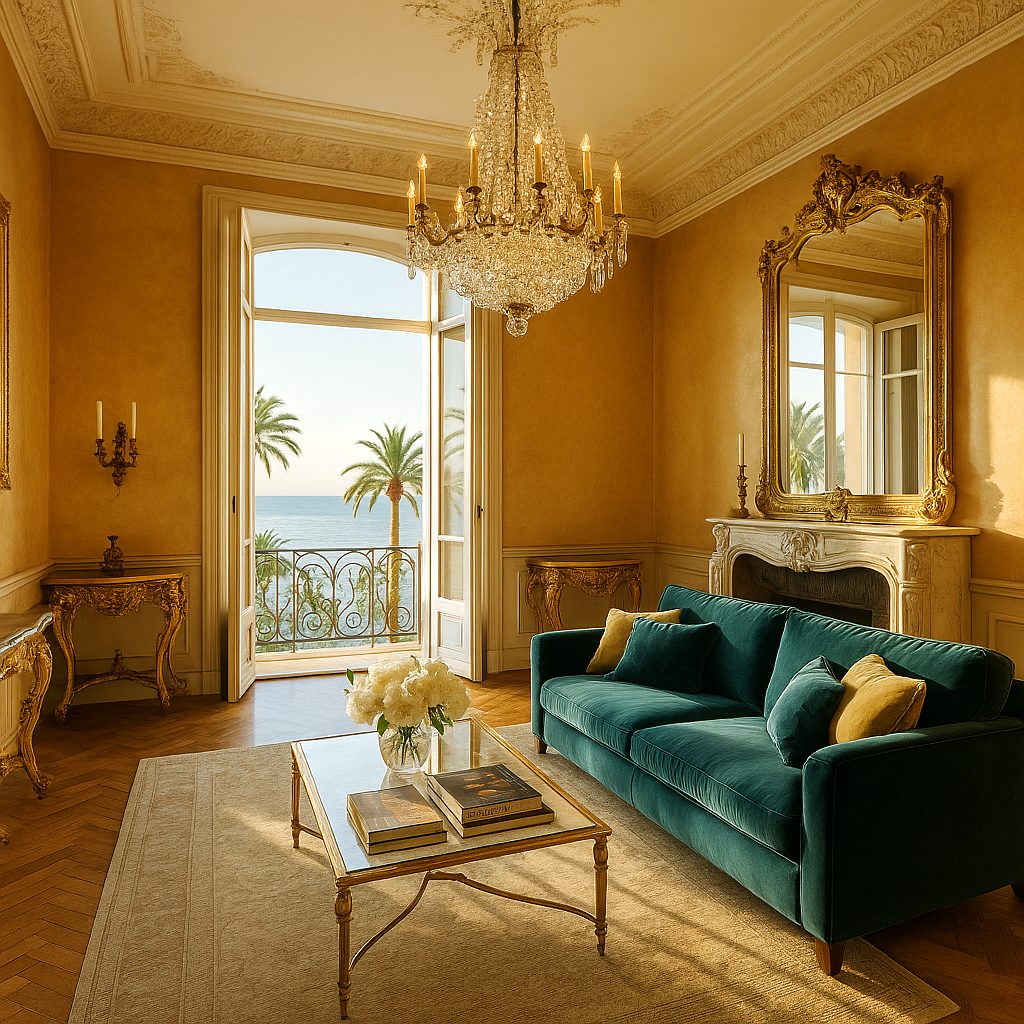 Meubles de luxe Menton salon d'une villa Belle Époque avec canapé en velours de Casa Padrino