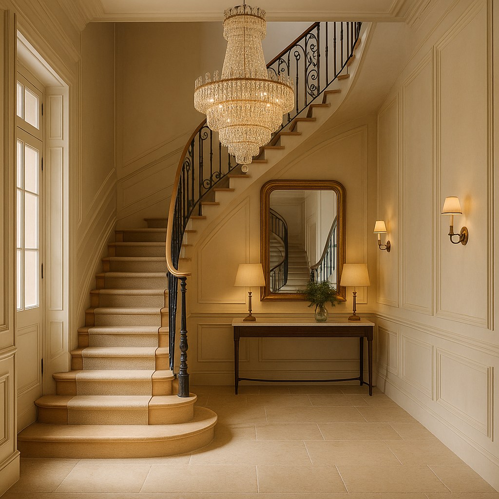 Meubles de luxe à Neuilly sur Seine : hall d'entrée avec miroir par Casa Padrino