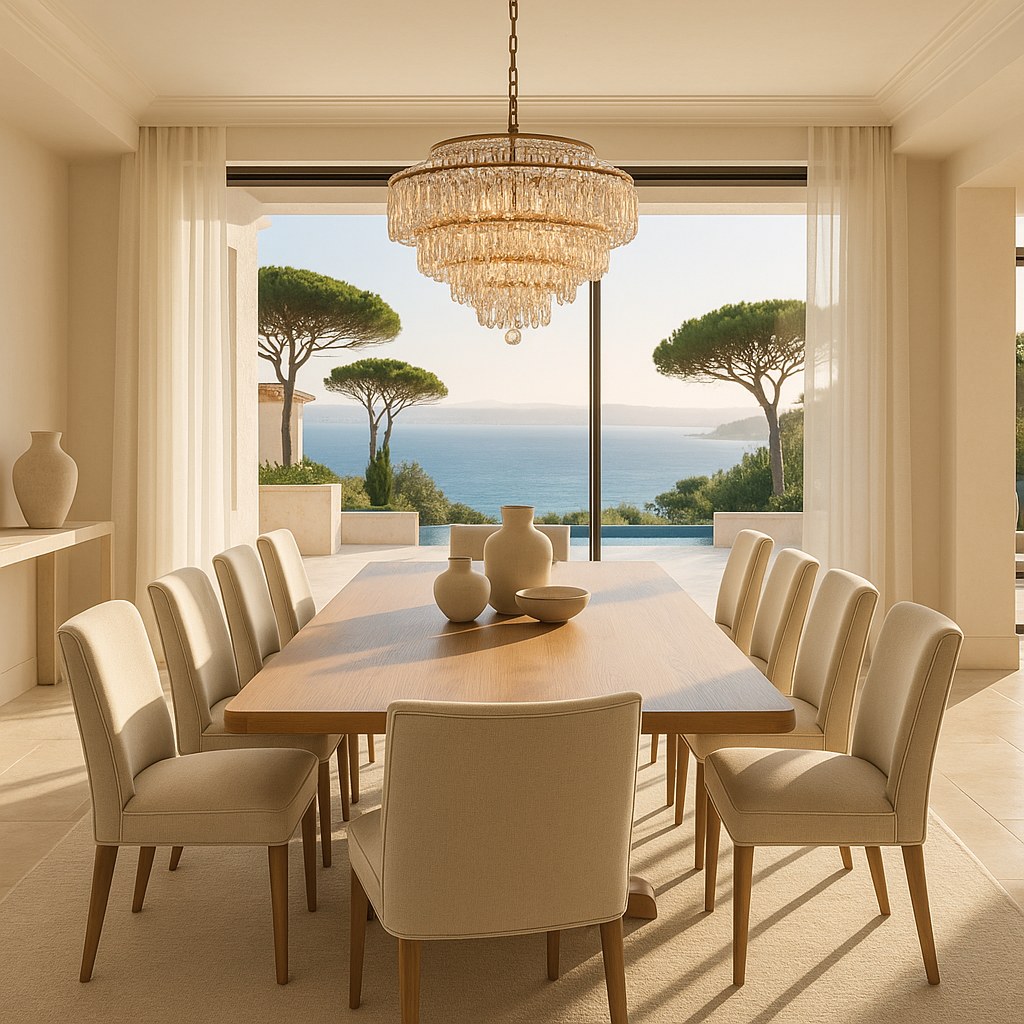 Meubles de luxe Saint-Tropez salle à manger d'apparat avec lustre en cristal de Casa Padrino