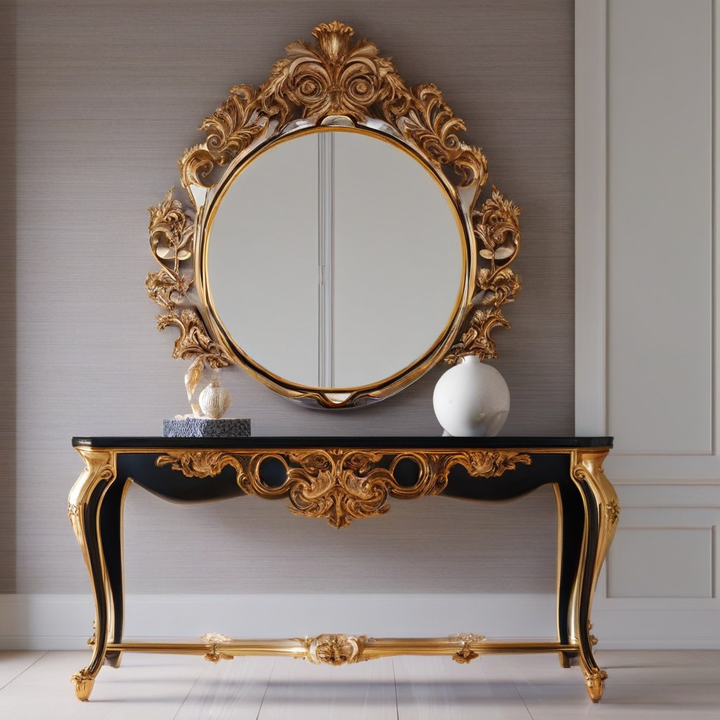 Miroir baroque au-dessus d'une commode en ensemble assorti par Casa Padrino