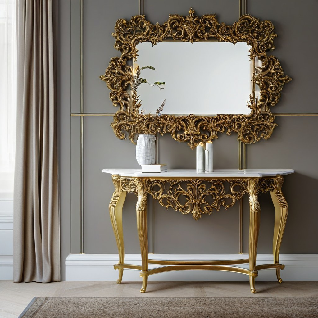 Miroir baroque avec détail du cadre sculpté par Casa Padrino