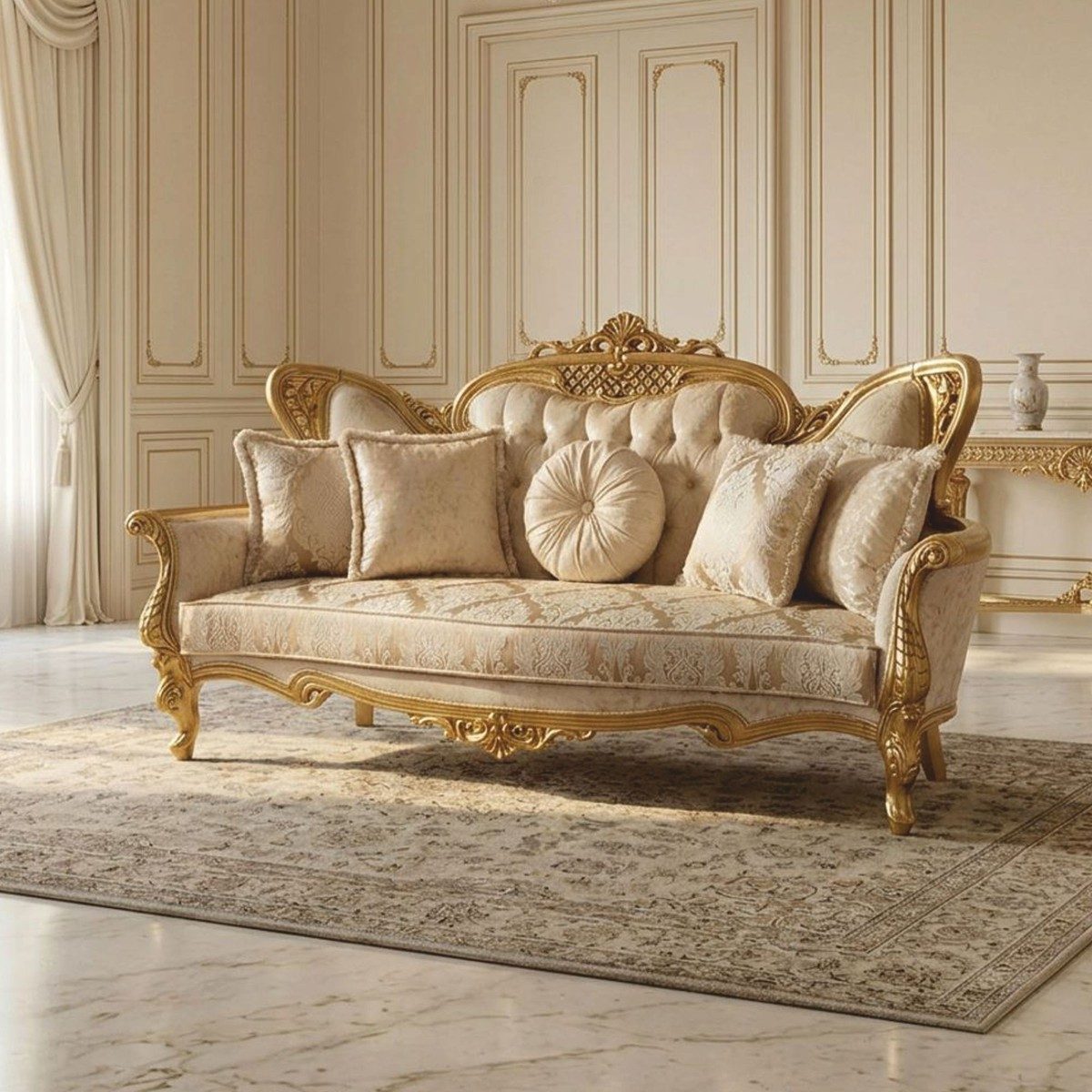 Pompöös Casa Padrino, univers de style : canapé baroque de luxe Casa Padrino blanc et doré au cadre sculpté