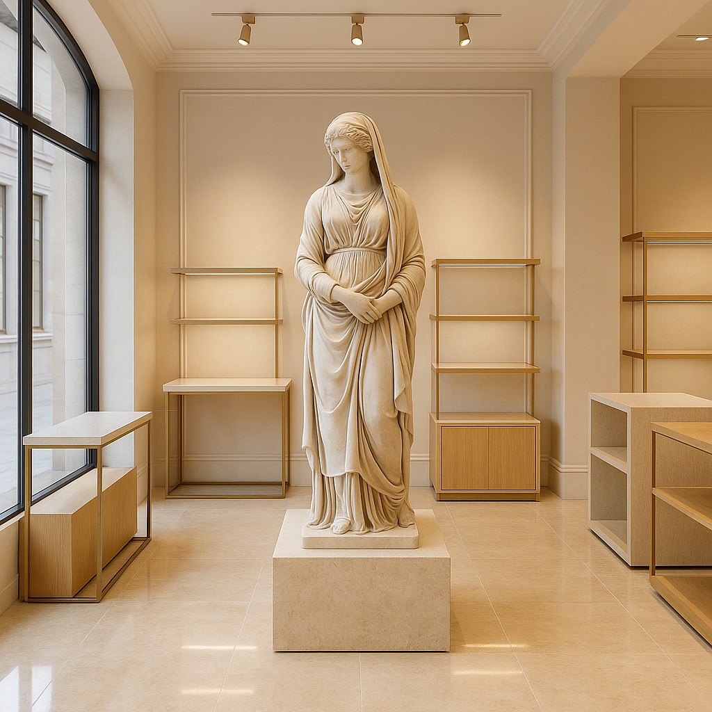 Sculpture classique en decor de boutique de luxe par Casa Padrino