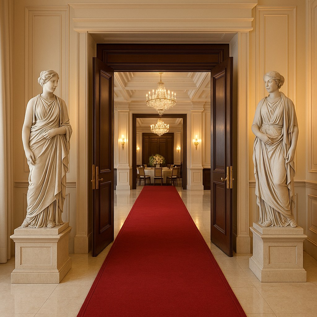 Deux statues encadrant l entree d une salle de gala par Casa Padrino