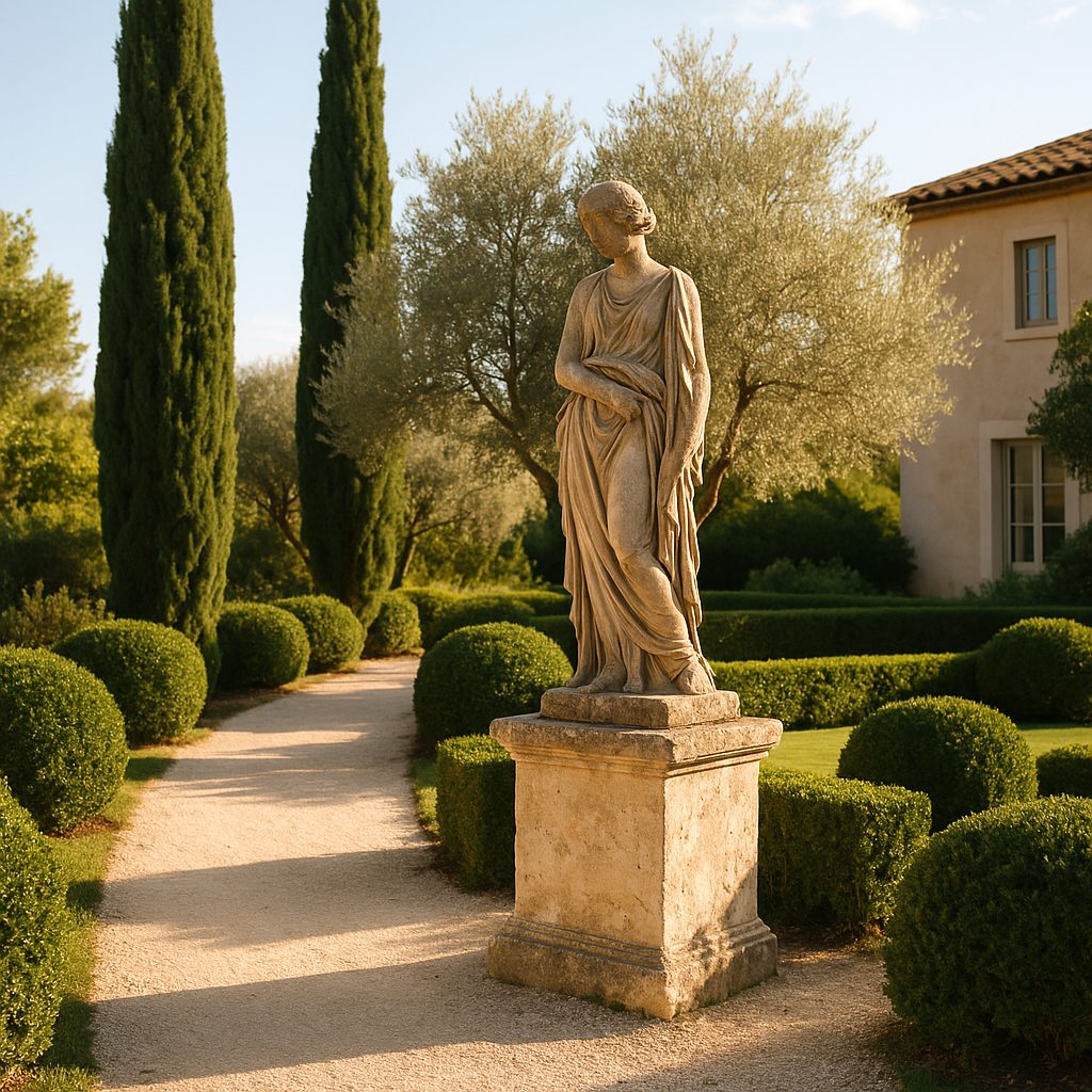 Statue de jardin en pierre dans le jardin d une villa mediterraneenne par Casa Padrino