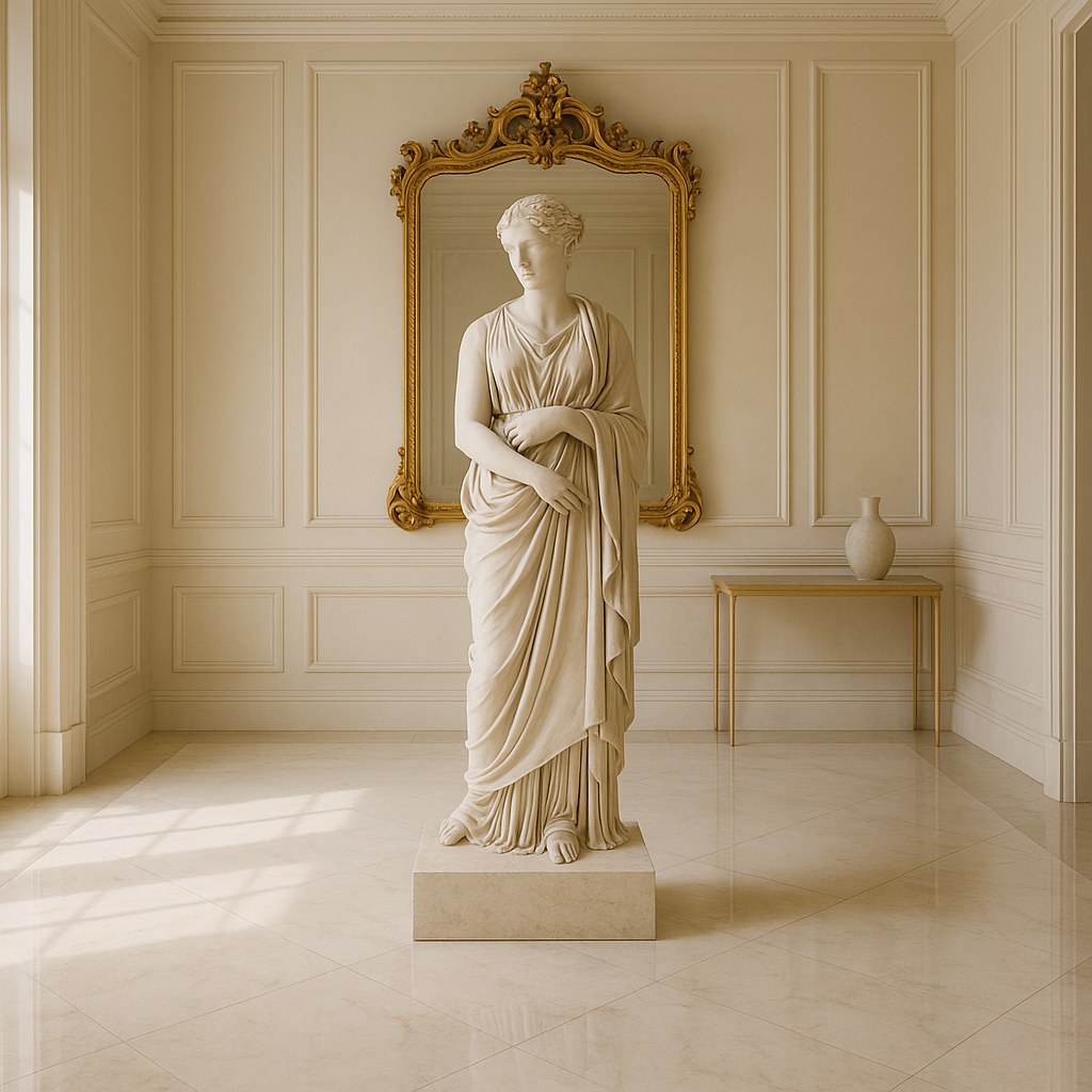 Statue grandeur nature sur socle dans le hall d entree d une villa de luxe par Casa Padrino