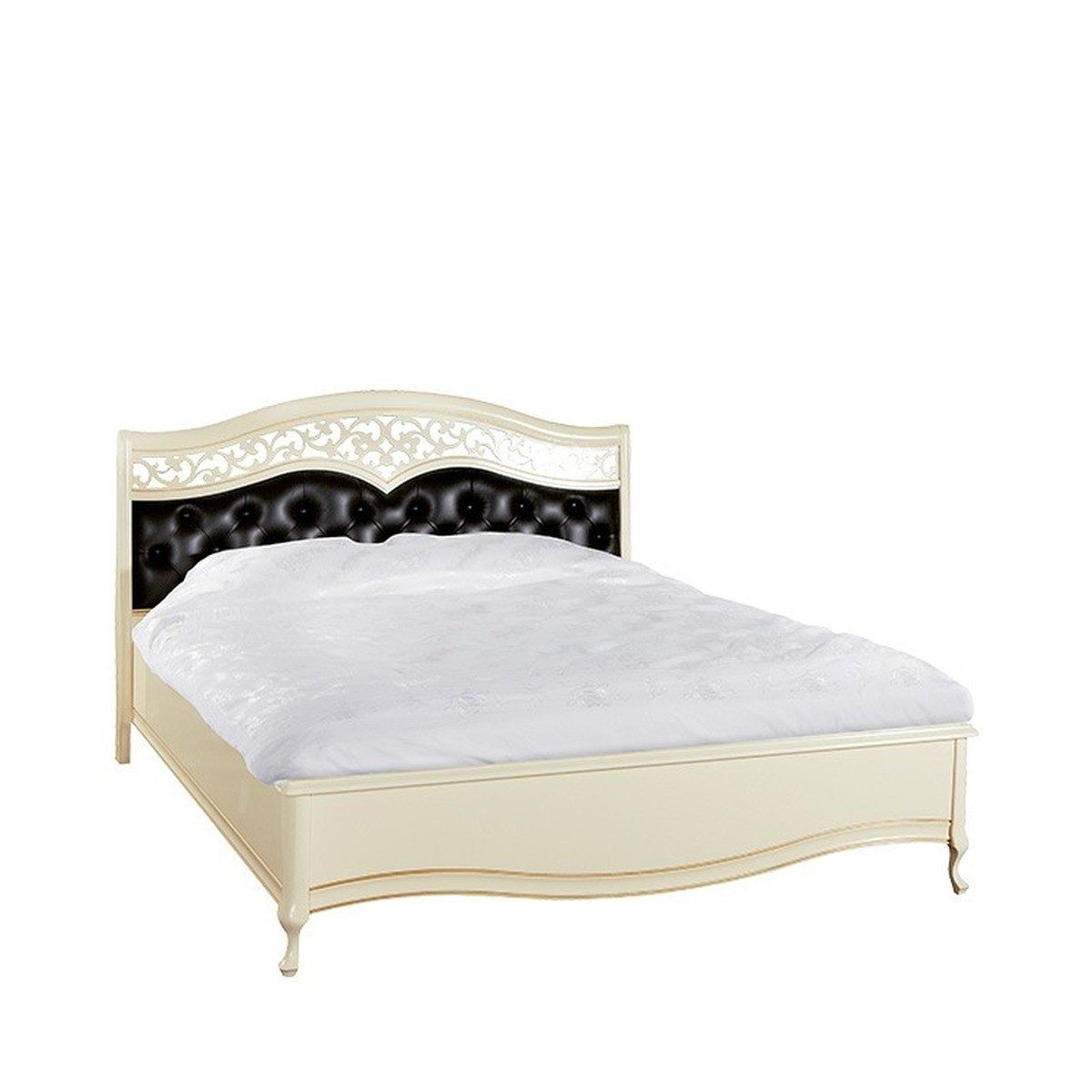 Consegna internazionale mobili: letto matrimoniale in stile Liberty di lusso Casa Padrino crema e nero con testiera ornamentale