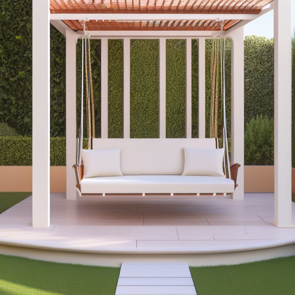Elegante dondolo da giardino con funzione letto sulla terrazza di una villa di lusso di Casa Padrino