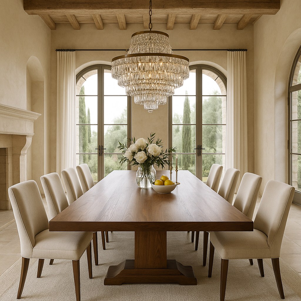 Mobili di lusso Milano - elegante sala da pranzo con lampadario di Casa Padrino