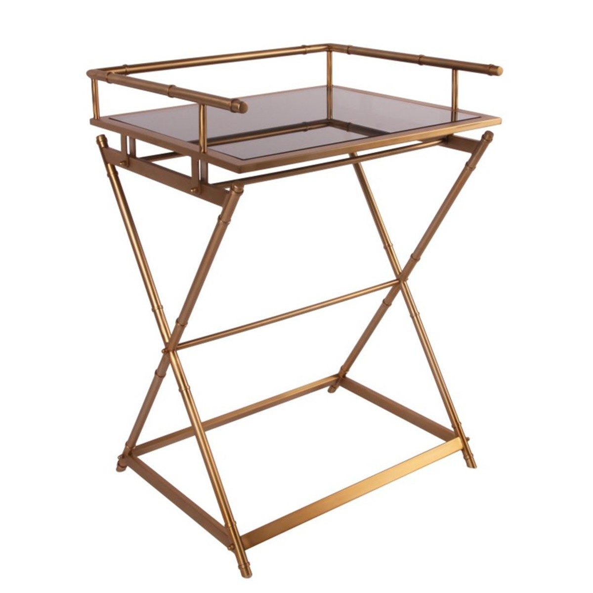 Tavolino oro con vassoio rimovibile, tavolino da servizio da 60 x 50 x H. 85 cm, di Casa Padrino