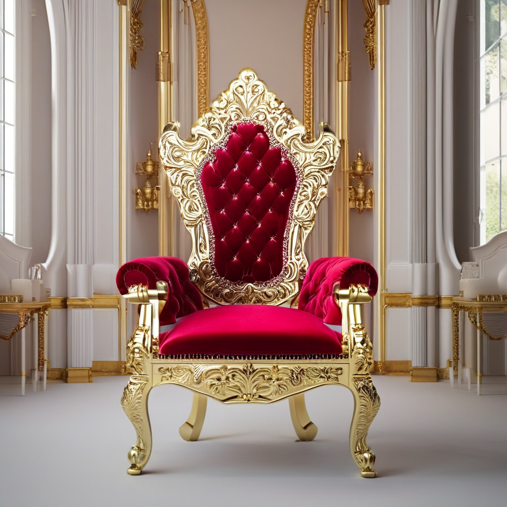 Trono VIP in velluto rosso come posto d'onore a un gala festoso di Casa Padrino