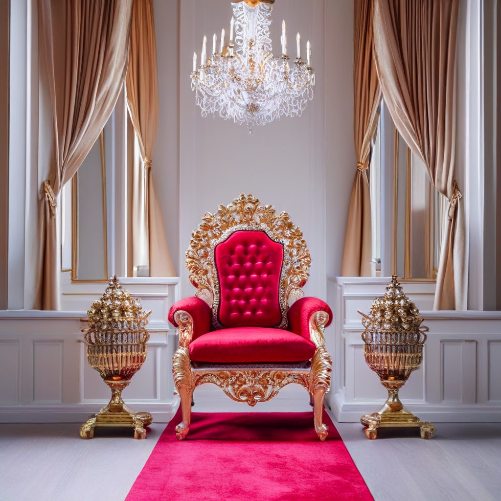 Sontuoso trono VIP dorato come sfondo fotografico a un evento con star di Casa Padrino